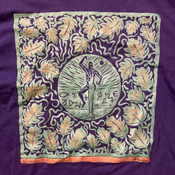 Vintage 90s Key West Florida Abstract Tribal Graphic Single Stitch Tee Shirt - Picture 2 of 4